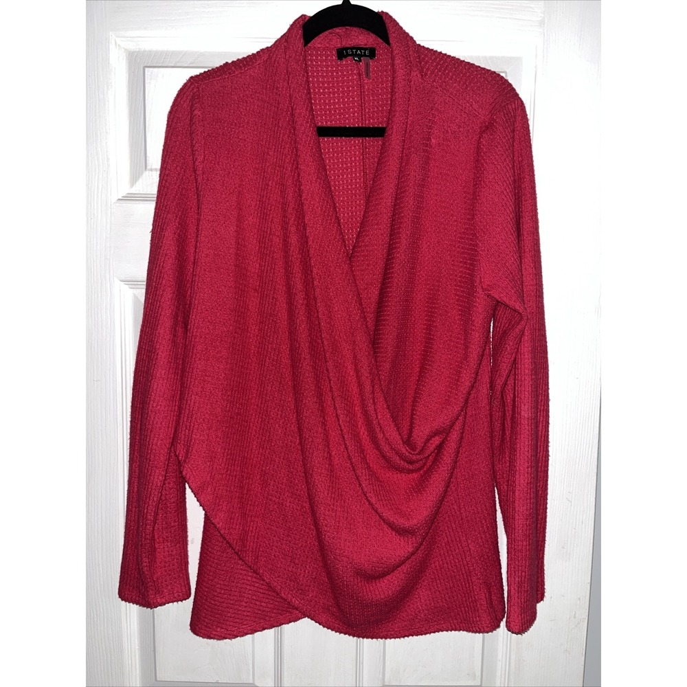 1. State Women's Knit Draped CrissCross Sweater Bright Pink Size XL Tunic Length